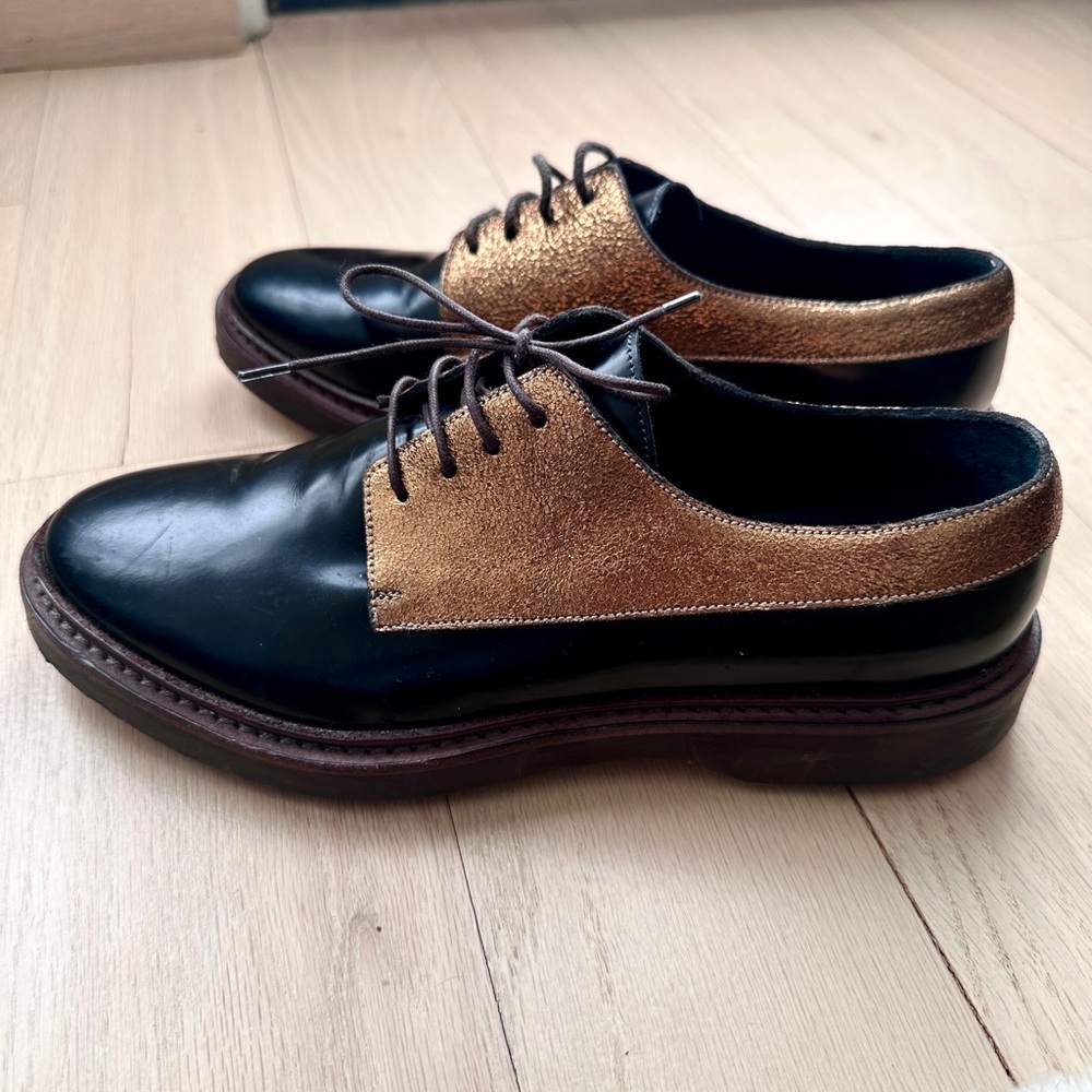 Brunello Cucinelli Women’s Oxford Shoes Black & Gold Size 37 Luxury Designer - Picture 6 of 11